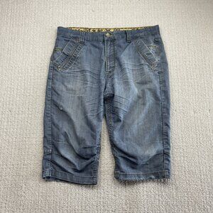 Y2K Point Zero Baggy Blue Jean Shorts utility Hip Hop Faded Denim Skater Read